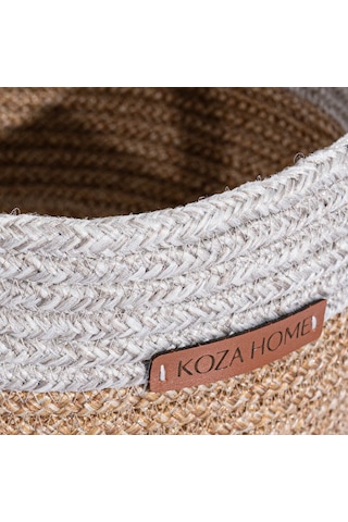 Koza Home Cesta Kulplu El Yapımı Pamuklu Natural Gri Hasır Dekoratif Sepet