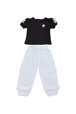 Kız Bebek Pamuklu Pantolonlutakım-13886 Siyah