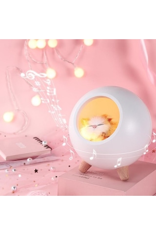 Yeiuyi7 Kedi Ev Şekli Çok Fonksiyonlu Bluetooth Hoparlör Gece Lambası Beyaz