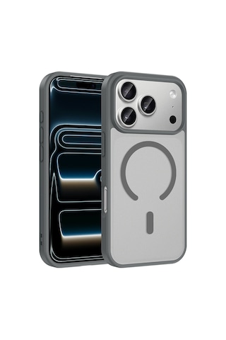 Ardemix Apple iPhone Uyumlu 17 Pro Kılıf M-safe Şarj Özellikli Zore Babet Kapak - Gri