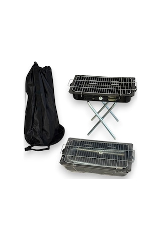 Portatif Katlanır Ayaklı Emaye Mangal - Çantalı - 44x27cm Küçük Siyah