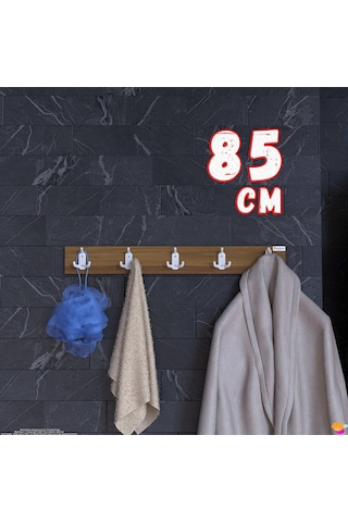 Modilayn Arı Serisi 81,4x9,6 Cm 15 Kancalı - 5'li Set Banyo Askısı Ekstra Düzen Ve Yer Tasarrufu Beyaz - Ceviz