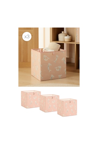 Ocean Home Textile 3'lü Çocuk Odası Deniz Kızı Kutu Set 33 X 30 X 33 Cm Pudra
