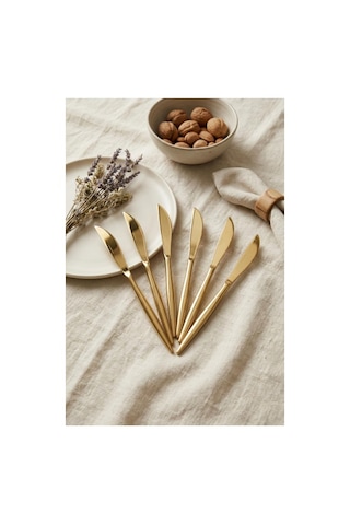 Northcity Premium 6'lı Lüks Gold Paslanmaz Çelik Yemek Bıçağı Seti 21 Cm