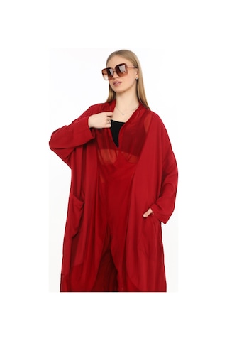 Bohem Stil Italyan Ipek Detaylı Oversize Kap Bluz- Wes Pantolon Takım-8863 Bordo