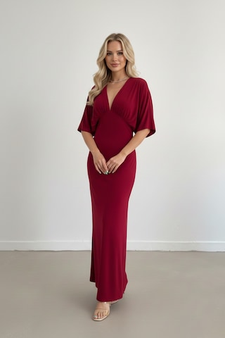 Defymoda Kadın Uzun Yırtmaçlı Modern Kesim Elbise Bordo