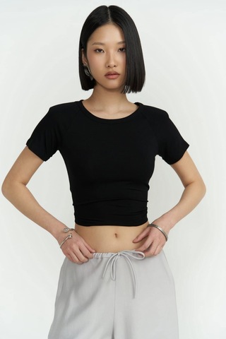Mai Collection Mai Studios Co. Perla Vatkalı Siyah Crop Bluz Siyah