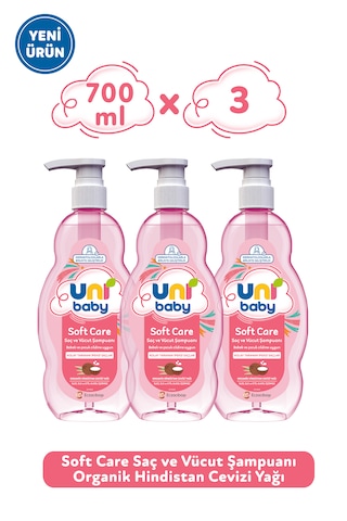 Uni Baby Soft Care Organik Hindistan Cevizi Yağlı Saç ve Vücut Şampuanı 700 Ml 3'lü