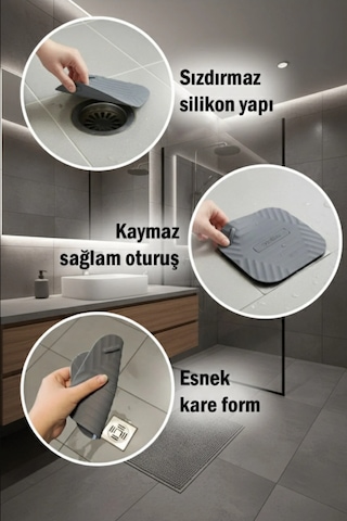 Koku Önleyici Silikon Mat Banyo Mutfak Lavabo Balkon Gider Tıpası Kapağı Gri