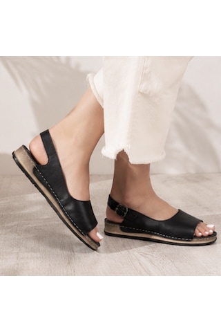N Napa Shoe Np.306.siyah Deri Sandaletnapa Shoe Hakiki Deri Kadın Günlük Sandalet Ayarlanabilir Tokalı Siyah Comfort Model