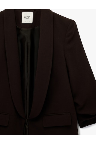 Koton Şal Yaka 3/4 Kollu Uzun Blazer Ceket Kahverengi 6sak50004uw Kahve