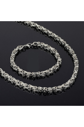 Erkek Çelik Kolye Bileklik Set Zincir Takı Aksesuar K24 T5