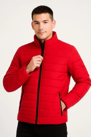 Erkek Bomber Mont Ceket Su İtici Kumaş, Kapitone Astarlı, Fermuarlı, Kışlık - Kırmızı Kırmızı