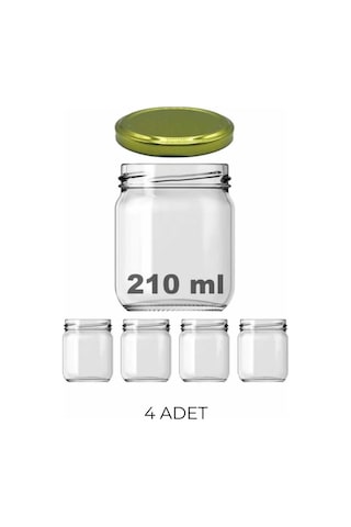 4 Adet 210 Ml Cam Kavanoz Mama Yoğurt Saklama Metal Gold Altın Konserve Kapaklı 210 Cc Şeffaf-gold