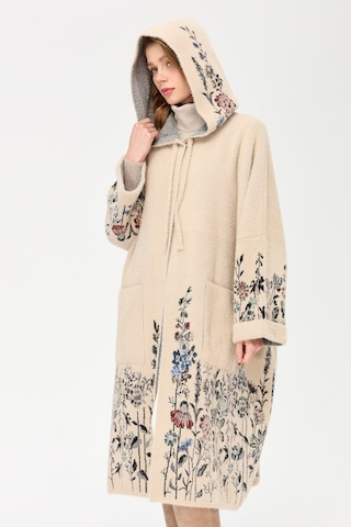 Kadın Triko Kırçiçeği Desenli Afrodit Panço Bej Bej