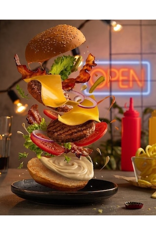 Hamburger 2 Kanvas Tablo Ev Duvar Salon Ofis Dükkan Hediyelik Dekarasyon Süsü