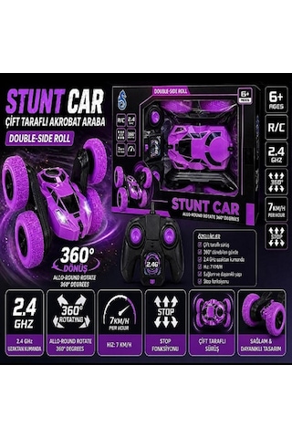 Uzaktan Kumandalı 360 Dönen Şarjlı Akrobat Stunt Car Araba Pembe
