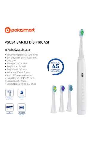 Polosmart PSC42 Elektrikli Diş Fırçası + Başlık 3'lü