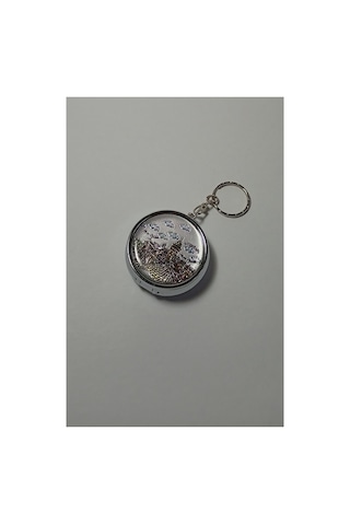 Mini - Taşınabilir Cep Küllüğü Mini Cep Küllüğü Anahtarlıklı - Çanta Küllüğü 5cm - Galata Kulesi Desenli Kapaklı Metal Mini Kül Tabağı