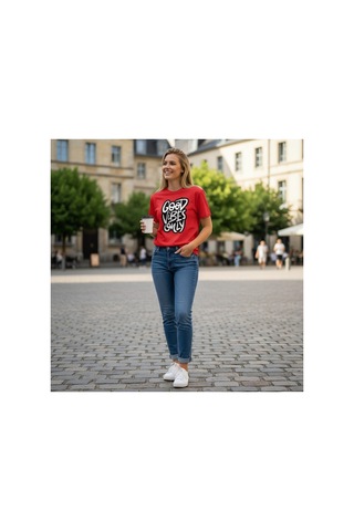 Urbantrendstore Unisex Good Vibes Only Oversize Fit Rahat Geniş Salaş T-shirt Günlük Tişört Kırmızı