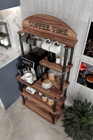 Coffee Tıme Çok Amaçlı Dolap Kahve Köşesi Madran Ceviz Tüm Kahve Makineleri Ceviz