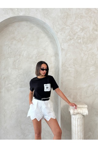 Verymoda D 2915 Nakışlı Şort D2915 BEYAZ