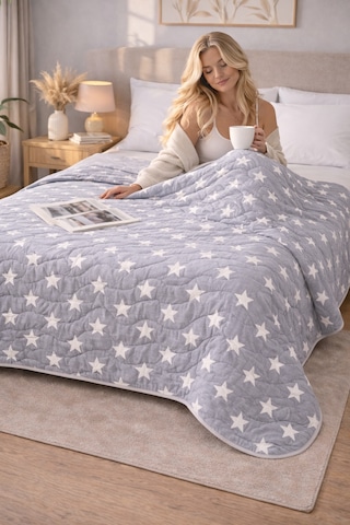 Laila Kapitone Pamuklu Çift Kişilik 200 X 230 Cm Çok Amaçlı Yatak Örtüsü / Pike Açik Gri