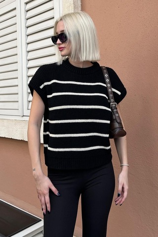 Madmext Siyah Çizgili Triko Süveter Mg2159