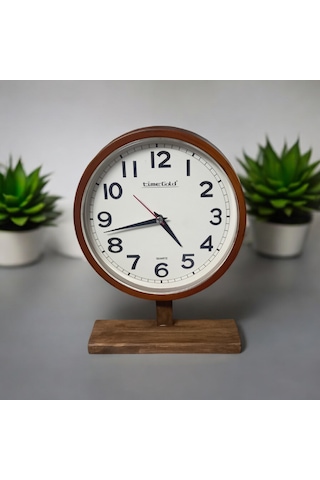 Time Gold Eskitme Ahşap Ayaklı Plastik Gövdeli Masa Saati Sessiz Akar Saniye Eskitme