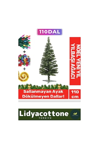 2025 Noel Paketi Kutulu Süsleme Seti Renkli Işığı Süsleri Yılbaşı Çam Ağacı 110 Cm 110 Dal Standart