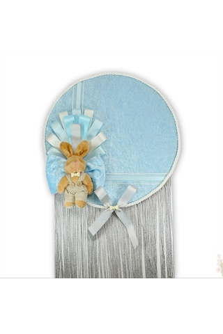 Kasnaklı Kadife 30cm Kapı Süsü - Mavi Çok Renkli