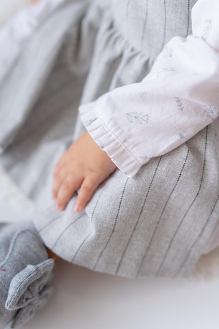 Mininio Kız Bebek Dokuma Elbise Ve Gömlek Takım - Gri Gri
