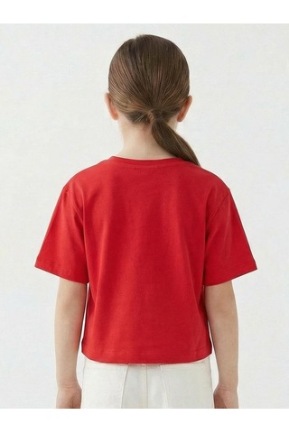 Escabel Kız Çocuk Kalp Detaylı T-shirt 36172 Kırmızı Kırmızı