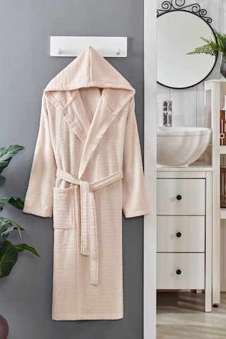 2 Li Kapşonlu Unisex Banyo Bornozu Seti %100 Soft Pamuklu Yeşil - Bej