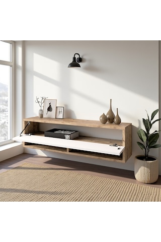 Robin Home Loft Aynalı Duvara Monte Dresuar Antre Hol 100cm Çam- Beyaz Ahşap - Beyaz