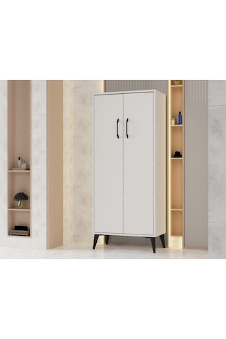 Flano Beyaz Çok Amaçlı Dolap İki Kapaklı Dört Raflı Mutfak,banyo,hol,balkon,ofis,ayakkabılık Beyaz