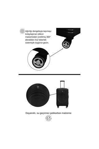 Kabin Boy %100 Polikarbon Valiz Parlak Siyah 1818