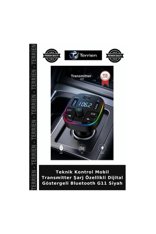 Teknik Kontrol Mobil Transmitter Şarj Özellikli Dijital Göstergeli Bluetooth G11 Siyah
