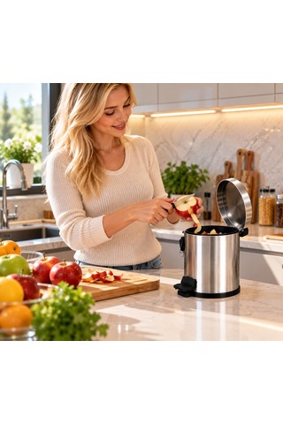 Pedallı Çöp Kovası Micro 5 Lt Paslanmaz Acar 13212 Açık Gri