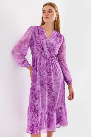 Bigdart 2137 Desenli Şifon Elbise - Koyu Lila 001