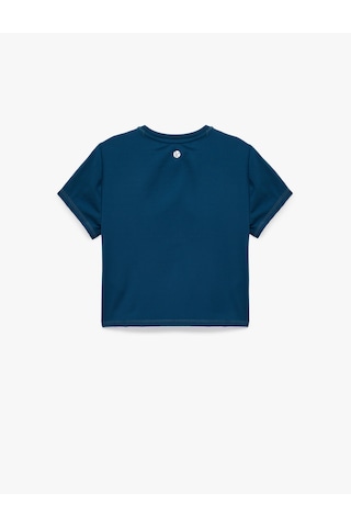 Koton Slim Fit Kısa Kollu Bisiklet Yaka Crop Spor Tişört Petrol Yeşili 6wak10179nk Petrol