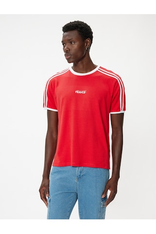 Koton Slim Fit Tişört Slogan Baskılı Kısa Kollu Bisiklet Yaka Biyeli Kırmızı 4sam11098hk Kırmızı
