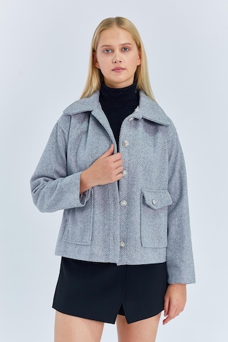 4410 Kadın Balık Sırtı Kısa Kaban Gri Gri