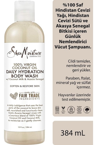 Shea Moisture %100 Saf Hindistan Cevizi Yağlı Günlük Nemlendirici Vücut Şampuanı 384 ML