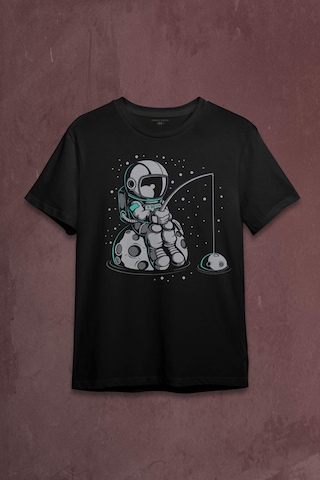 Uzayda Olta Atan Astronot Cosmos Uzay Gezegen Baskılı Tişört Unisex T-shirt 001