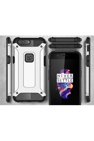 Kilifone - One Plus 5 Uyumlu - Kılıf Çift Katman Koruyucu Crash Military Tank Kılıf - Kırmızı Kırmızı