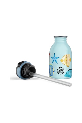 Kids Bottle Sea Friends Pipetli Paslanmaz Çelik Çocuk Su Matarası 250 Ml Mavi