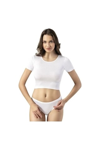 Kota Kadın Kaşkorse Kumaş Beyaz Crop - 6444 Beyaz