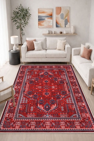 STY Home Bordo Dijital Baskı Halı Kaymaz Tabanlı Yıkanabilir Halı Yolluk Salon Halısı119