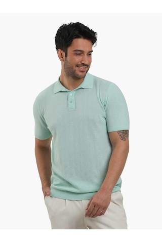Dufy Su Yeşili Erkek Slim Fit Balıksırtı Desenli Polo Yaka Kazak - 104556-su Yeşili Su Yeşili